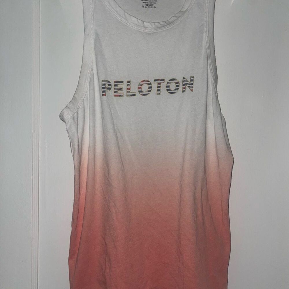 Peloton White Coral Ombre Logo Workout Tank Top Size Small